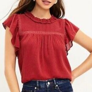 NEW! LOFT Burgandy Red Lacy Flutter Sleeve Blouse Top XL.